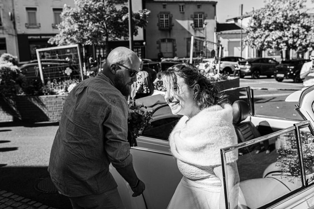 photographie d'un mariage en noir et blanc en france